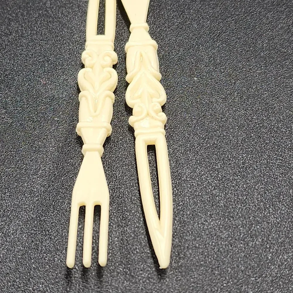 Cocktail Fork Party Pick Set Celluloid Floral Holder Hong Kong 1978 Vintage